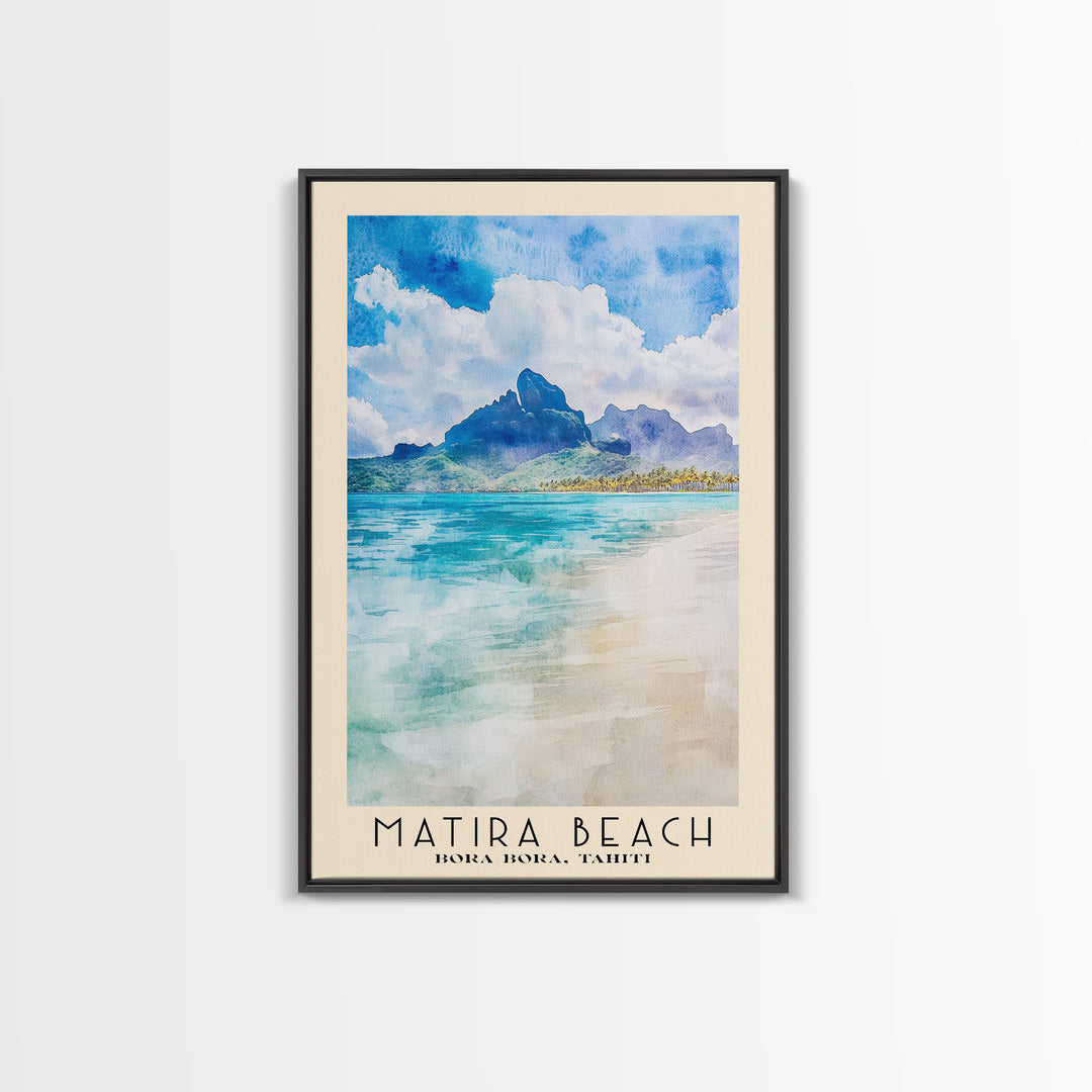 Matira Beach, Bora Bora, Tahiti Watercolor Beach Print, Vacation Gift, Bora Bora, Tahiti Wall Art, Beach Painting, Beach Decor, Beach Painting