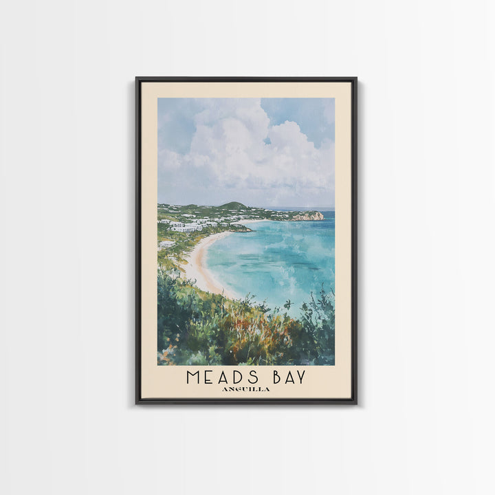 Meads Bay, Anguilla Watercolor Print, Vacation Gift, Anguilla Wall Art, Beach Painting, Beach Decor, Large Wall Art, Wood Frame Art