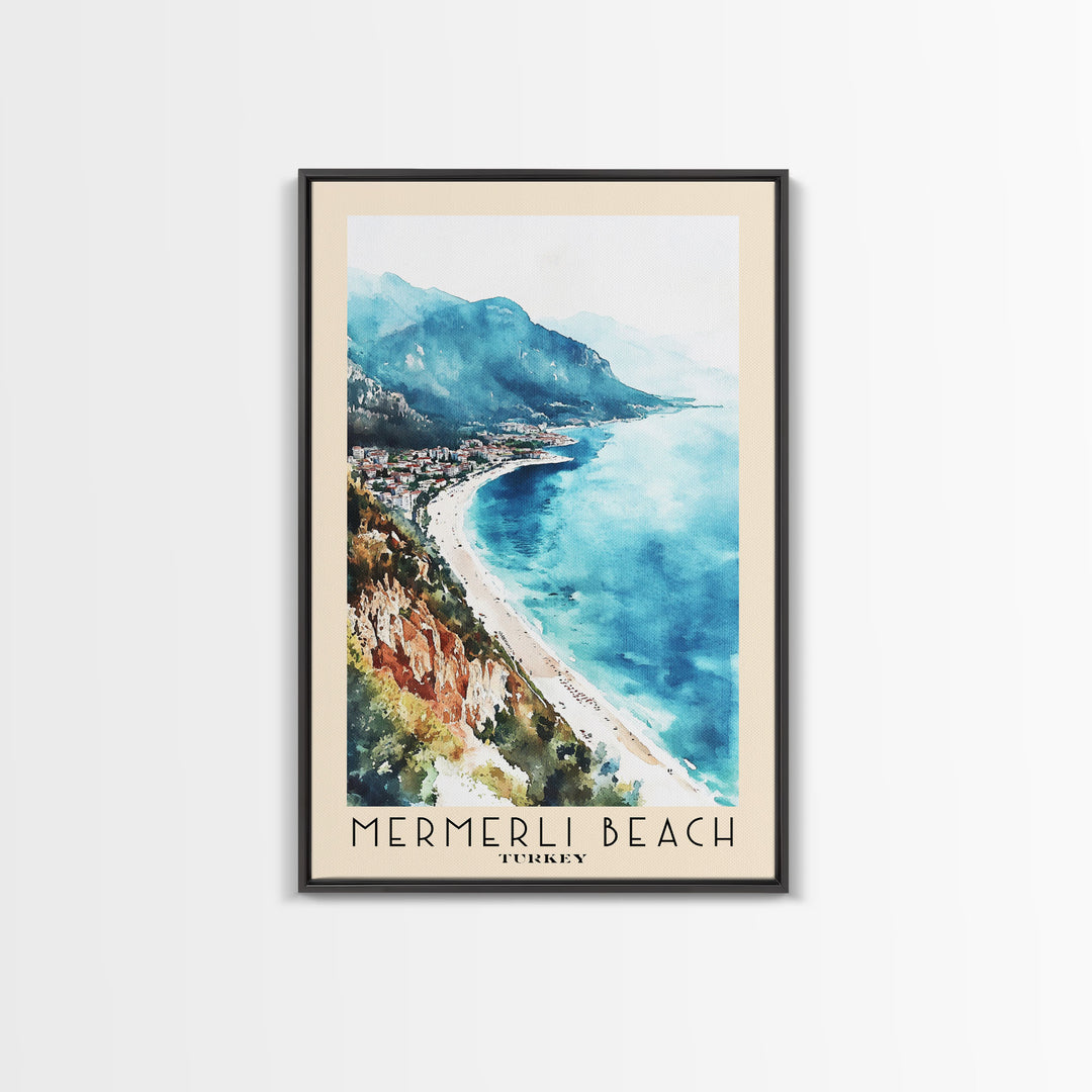 Mermerli Beach, Turkey Watercolor Print, Vacation Gift, Turkey Wall Art, Beach Painting, Beach Decor, Beach Or Lakehouse Art