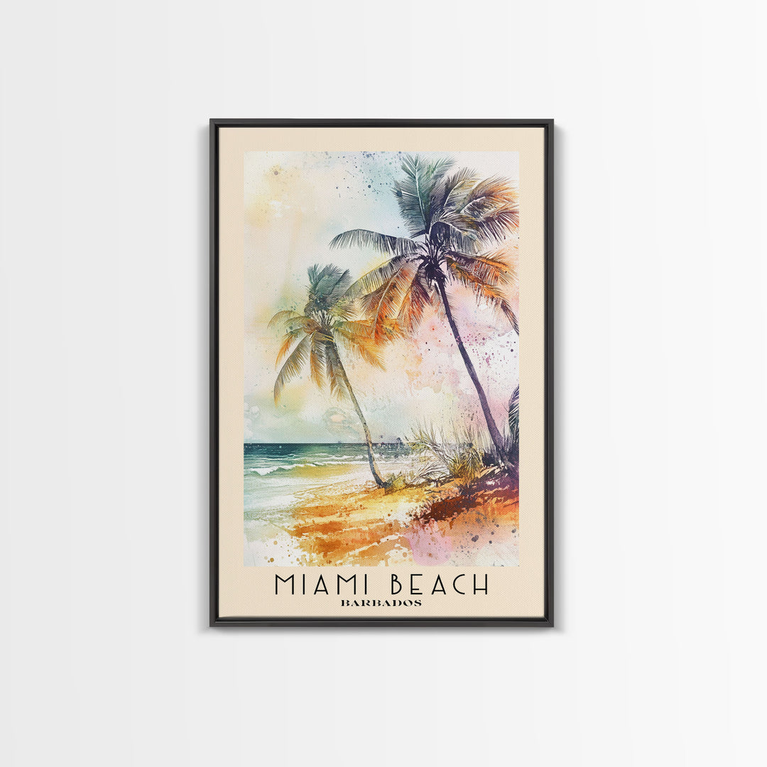 Miami Beach, Barbados Watercolor Beach Print, Vacation Gift, Barbados Wall Art, Beach Painting, Beach Decor, Beach Painting