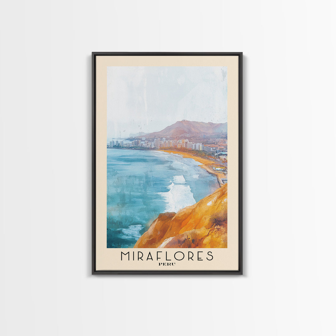 Miraflores, Peru Watercolor Print, Vacation Gift, Peru Wall Art, Beach Painting, Beach Decor, Large Wall Art, Wood Frame Art