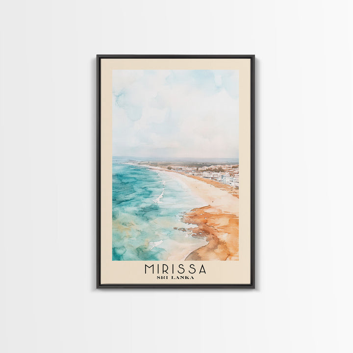 Mirissa, Sri Lanka Watercolor Beach Print, Vacation Gift, Sri Lanka Wall Art, Framed Canvas Print, Framed Beach Painting