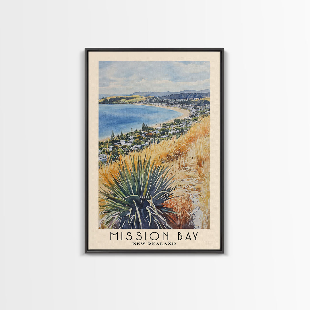 Mission Bay, New Zealand Watercolor Beach Print, Vacation Gift, New Zealand Wall Art, Beach Painting, Beach Decor, Beach Painting