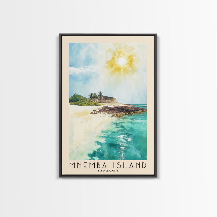 Mnemba Island, Tanzania Watercolor Beach Print, Vacation Gift, Tanzania Wall Art, Framed Canvas Print, Framed Beach Painting