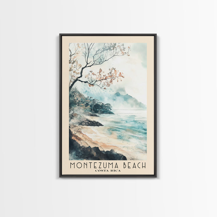 Montezuma Beach, Costa Rica Watercolor Beach Print, Vacation Gift, Costa Rica Wall Art, Framed Canvas Print, Framed Beach Painting