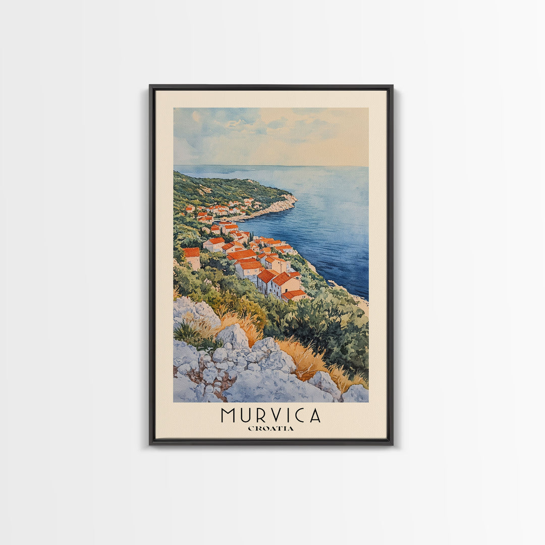 Murvica, Croatia Watercolor Print, Vacation Gift, Croatia Wall Art, Beach Painting, Beach Decor, Large Wall Art, Wood Frame Art