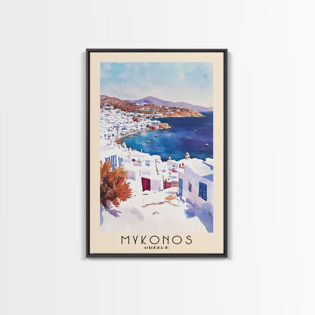 Mykonos, Greece Watercolor Beach Print, Vacation Gift, Greece Wall Art, Beach Painting, Beach Decor, Beach Painting