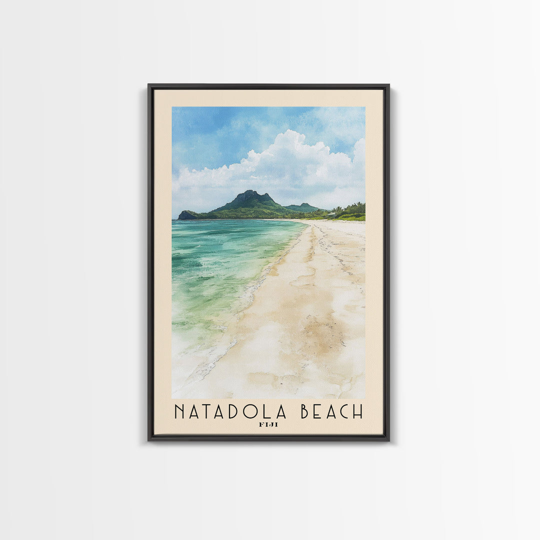 Natadola Beach, Fiji Watercolor Print, Vacation Gift, Fiji Wall Art, Beach Painting, Beach Decor, Large Wall Art, Wood Frame Art