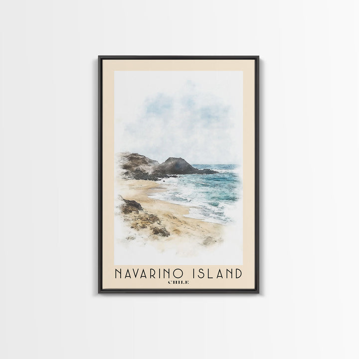 Navarino Island, Chile Watercolor Print, Vacation Gift, Chile Wall Art, Beach Painting, Beach Decor, Large Wall Art, Wood Frame Art