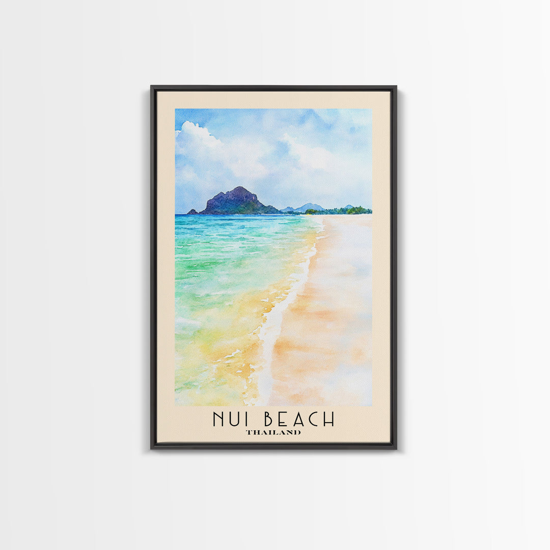 Nui Beach, Thailand Watercolor Print, Vacation Gift, Thailand Wall Art, Beach Painting, Beach Decor, Large Wall Art, Wood Frame Art