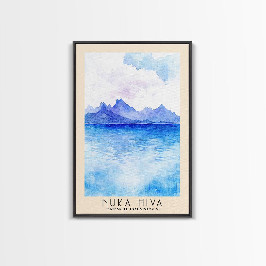 Nuka Hiva, French Polynesia Watercolor Beach Print, Vacation Gift, French Polynesia Wall Art, Framed Canvas Print, Framed Beach Painting