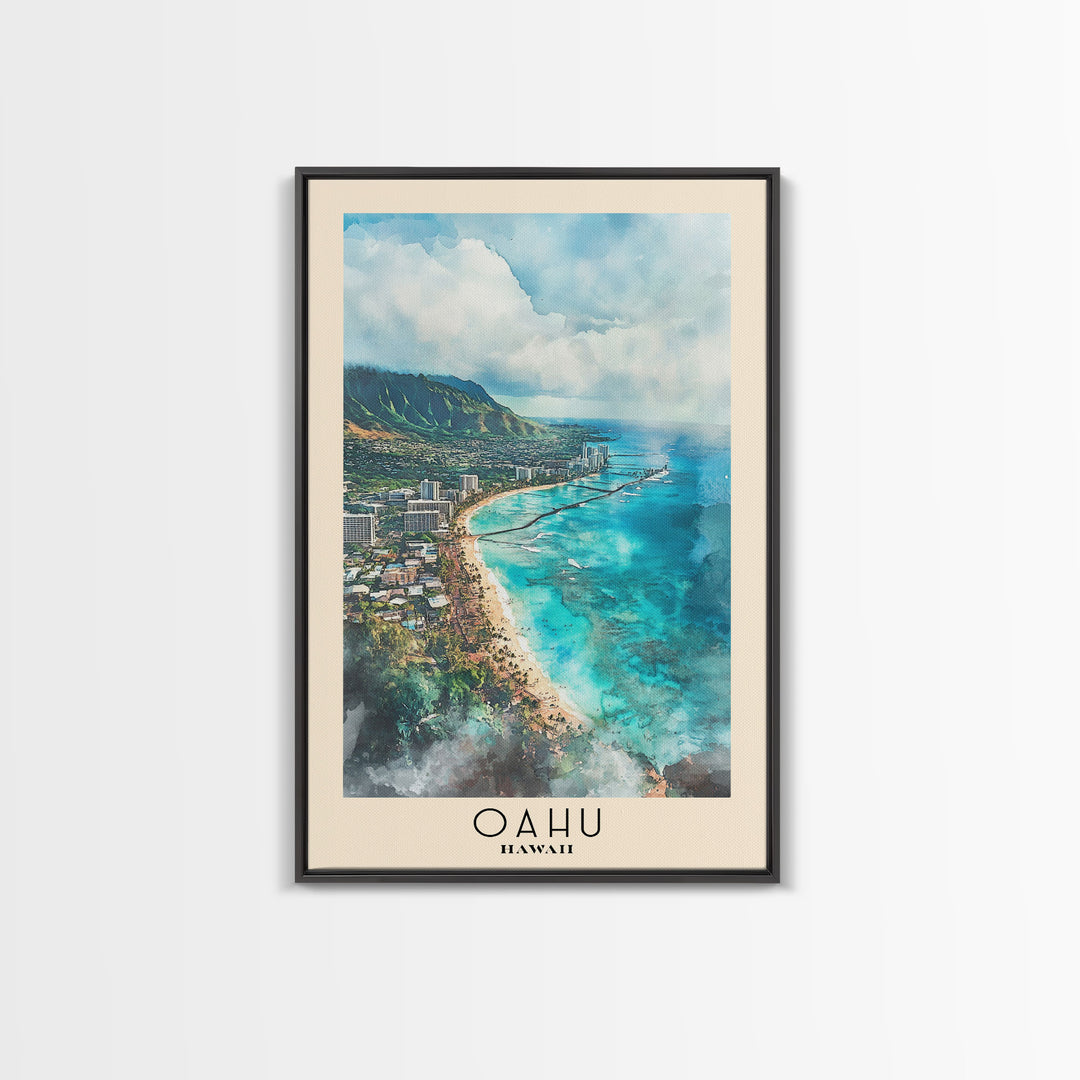 Oahu, Hawaii Watercolor Beach Print, Vacation Gift, Hawaii Wall Art, Beach Painting, Beach Decor, Beach Painting