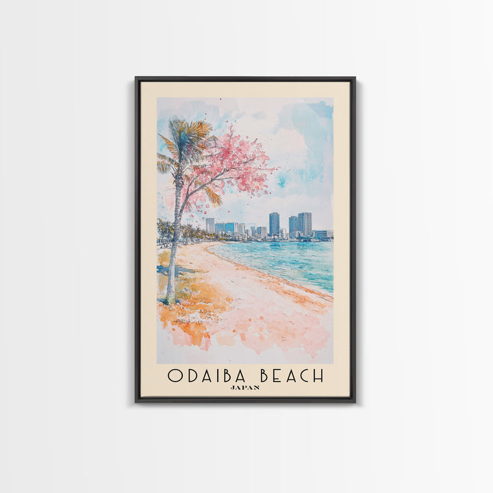 Odaiba Beach, Japan Watercolor Print, Vacation Gift, Japan Wall Art, Beach Painting, Beach Decor, Beach Or Lakehouse Art