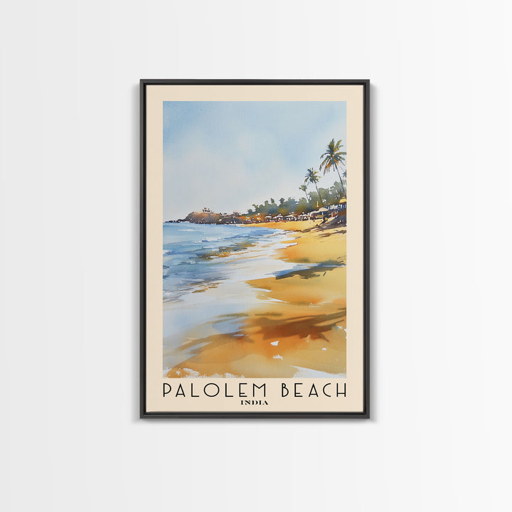 Palolem Beach, India Watercolor Beach Print, Vacation Gift, India Wall Art, Framed Canvas Print, Framed Beach Painting