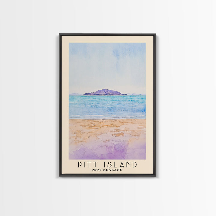 Pitt Island, New Zealand Watercolor Beach Print, Vacation Gift, New Zealand Wall Art, Framed Canvas Print, Framed Beach Painting