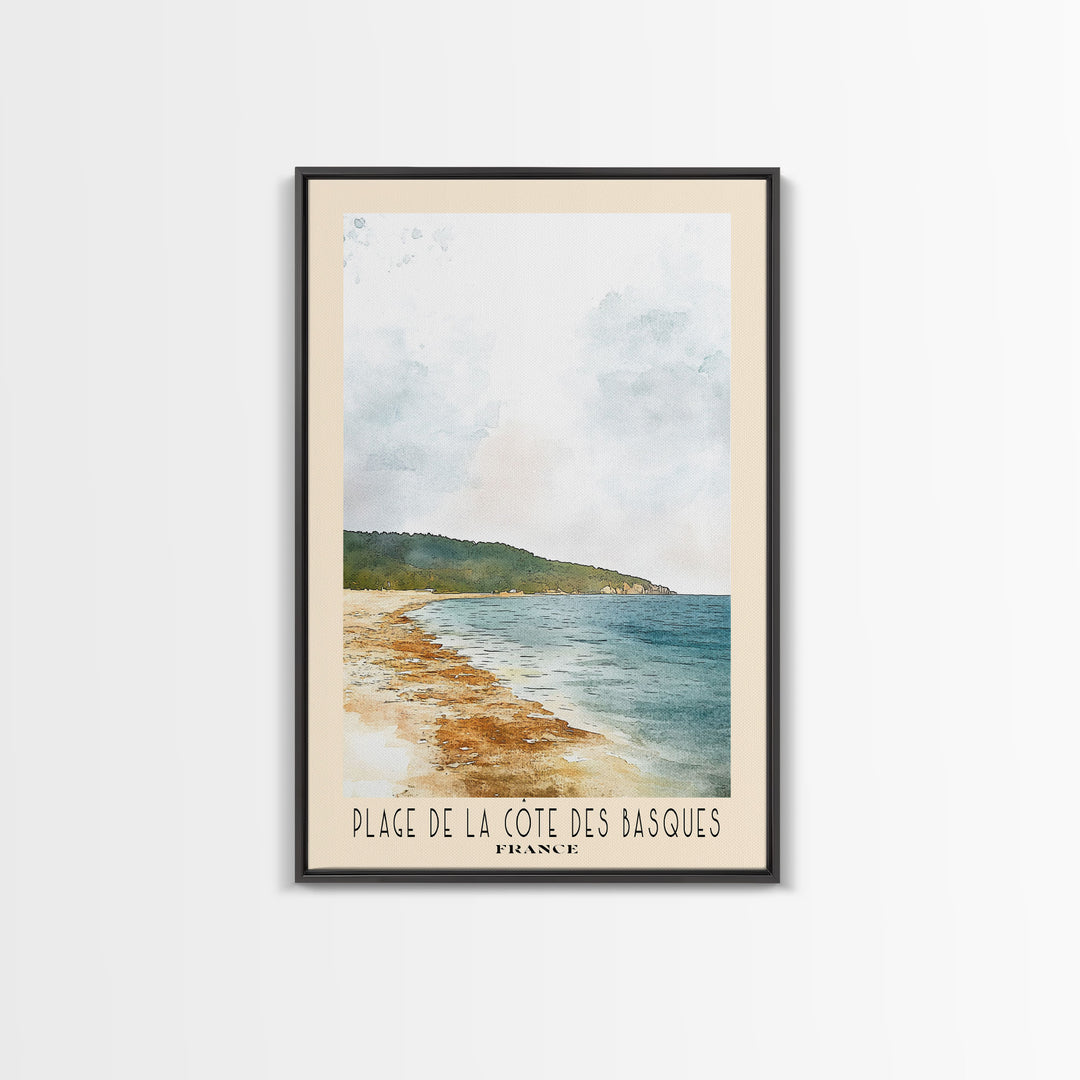 Plage de la Côte des Basques, France Watercolor Beach Print, Vacation Gift, France Wall Art, Beach Painting, Beach Decor, Beach Painting