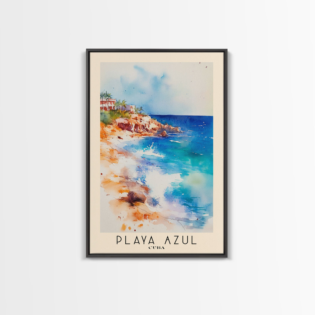 Playa Azul, Cuba Watercolor Beach Print, Vacation Gift, Cuba Wall Art, Beach Painting, Beach Decor, Beach Painting