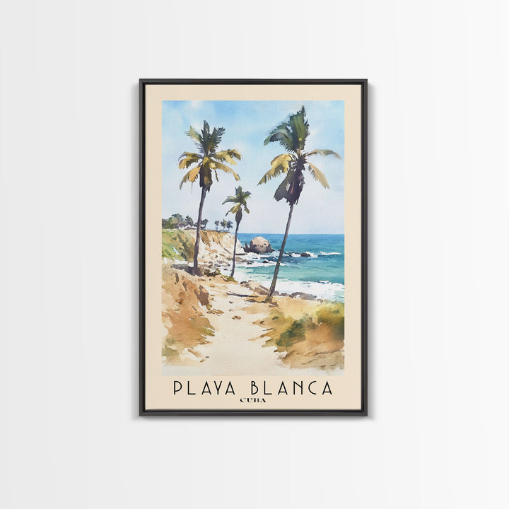 Playa Blanca, Cuba Watercolor Beach Print, Vacation Gift, Cuba Wall Art, Framed Canvas Print, Framed Beach Painting