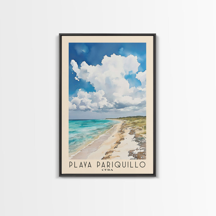 Playa Pariquillo, Cuba Watercolor Print, Vacation Gift, Cuba Wall Art, Beach Painting, Beach Decor, Large Wall Art, Wood Frame Art