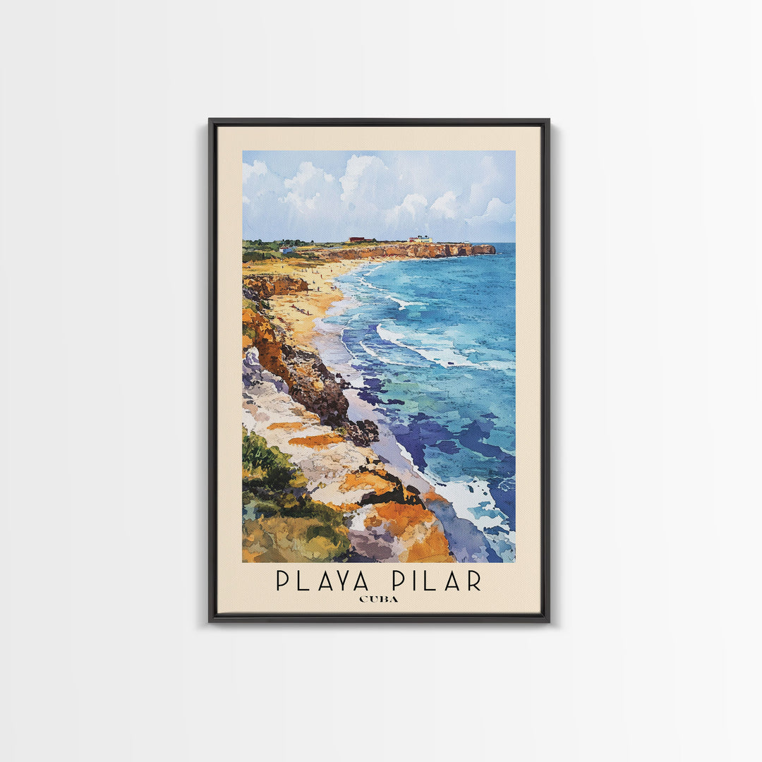 Playa Pilar, Cuba Watercolor Beach Print, Vacation Gift, Cuba Wall Art, Framed Canvas Print, Framed Beach Painting