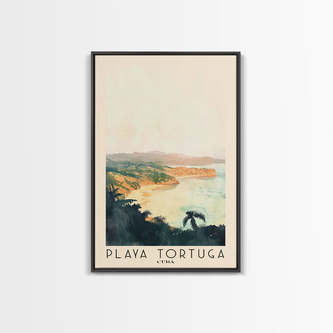 Playa Tortuga, Cuba Watercolor Beach Print, Vacation Gift, Cuba Wall Art, Framed Canvas Print, Framed Beach Painting