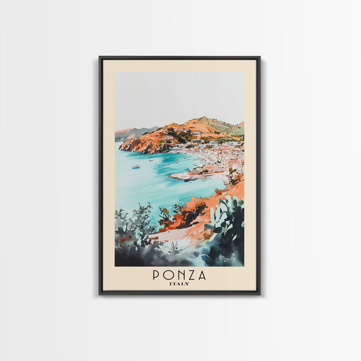 Ponza, Italy Watercolor Beach Print, Vacation Gift, Italy Wall Art, Framed Canvas Print, Framed Beach Painting