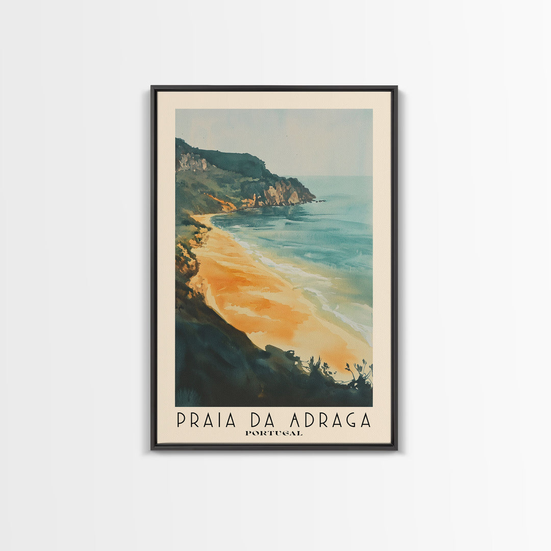 Praia da Adraga, Portugal Watercolor Print, Vacation Gift, Portugal Wall Art, Beach Painting, Beach Decor, Large Wall Art, Wood Frame Art