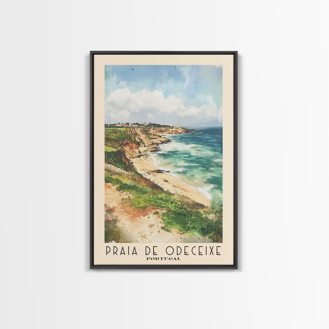 Praia de Odeceixe, Portugal Watercolor Print, Vacation Gift, Portugal Wall Art, Beach Painting, Beach Decor, Large Wall Art, Wood Frame Art