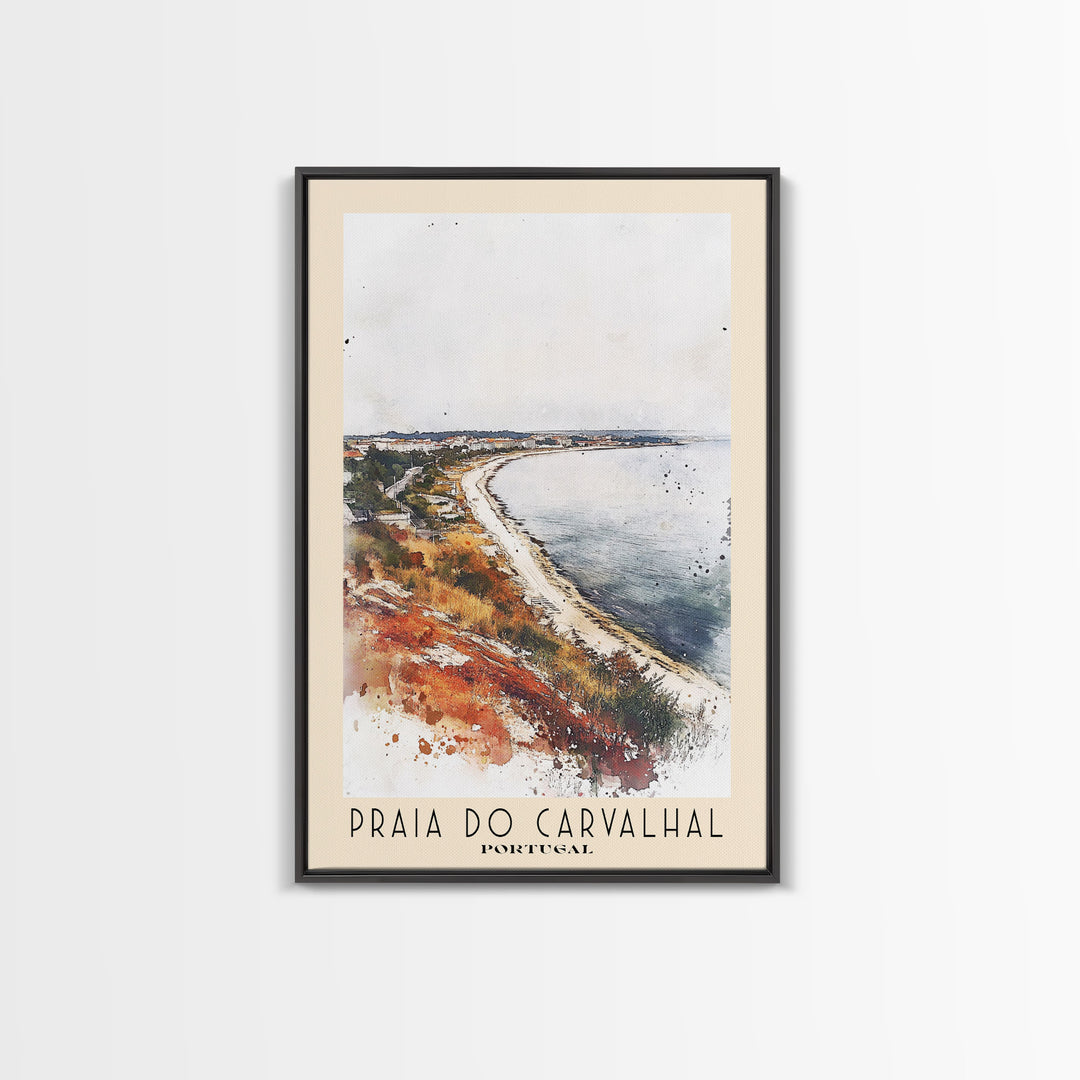 Praia do Carvalhal, Portugal Watercolor Print, Vacation Gift, Portugal Wall Art, Beach Painting, Beach Decor, Large Wall Art, Wood Frame Art