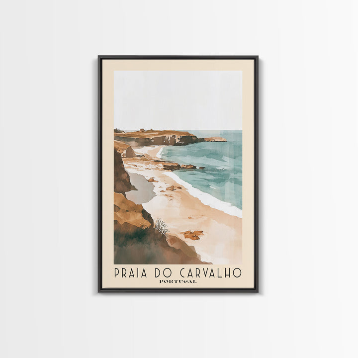 Praia do Carvalho, Portugal Watercolor Beach Print, Vacation Gift, Portugal Wall Art, Framed Canvas Print, Framed Beach Painting