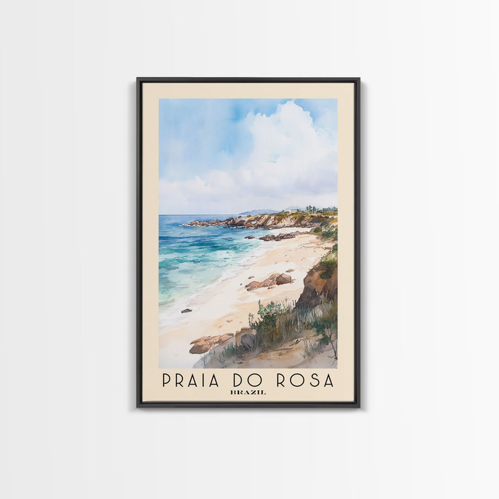 Praia do Rosa, Brazil Watercolor Print, Vacation Gift, Brazil Wall Art, Beach Painting, Beach Decor, Large Wall Art, Wood Frame Art