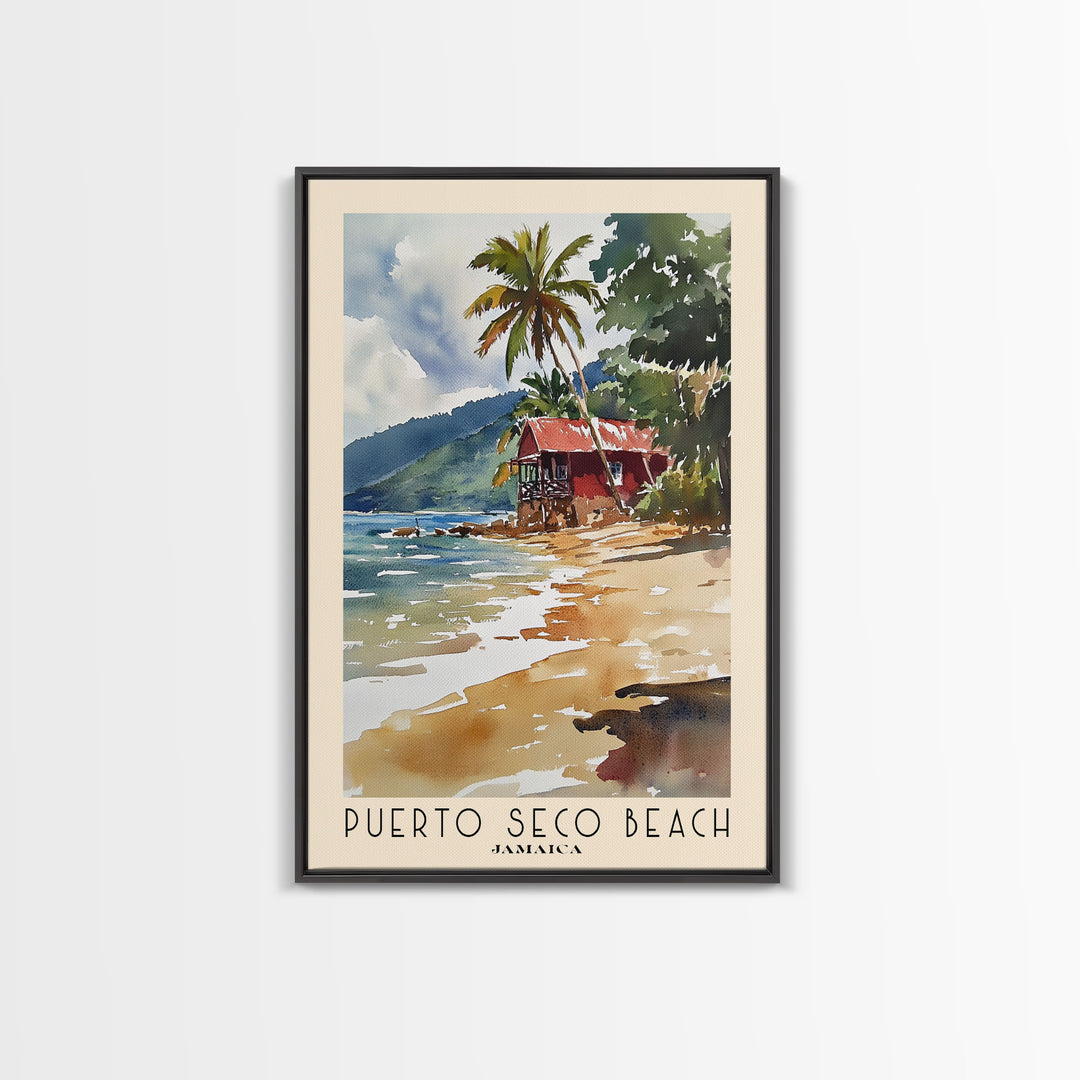 Puerto Seco Beach, Jamaica Watercolor Beach Print, Vacation Gift, Jamaica Wall Art, Framed Canvas Print, Framed Beach Painting