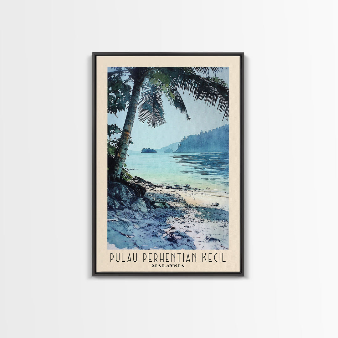 Pulau Perhentian Kecil, Malaysia Watercolor Beach Print, Vacation Gift, Malaysia Wall Art, Framed Canvas Print, Framed Beach Painting