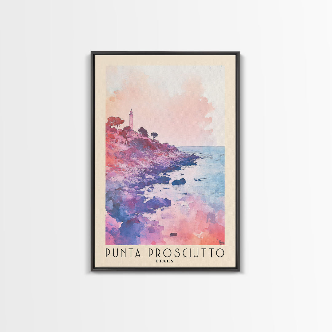 Punta Prosciutto, Italy Watercolor Beach Print, Vacation Gift, Italy Wall Art, Framed Canvas Print, Framed Beach Painting