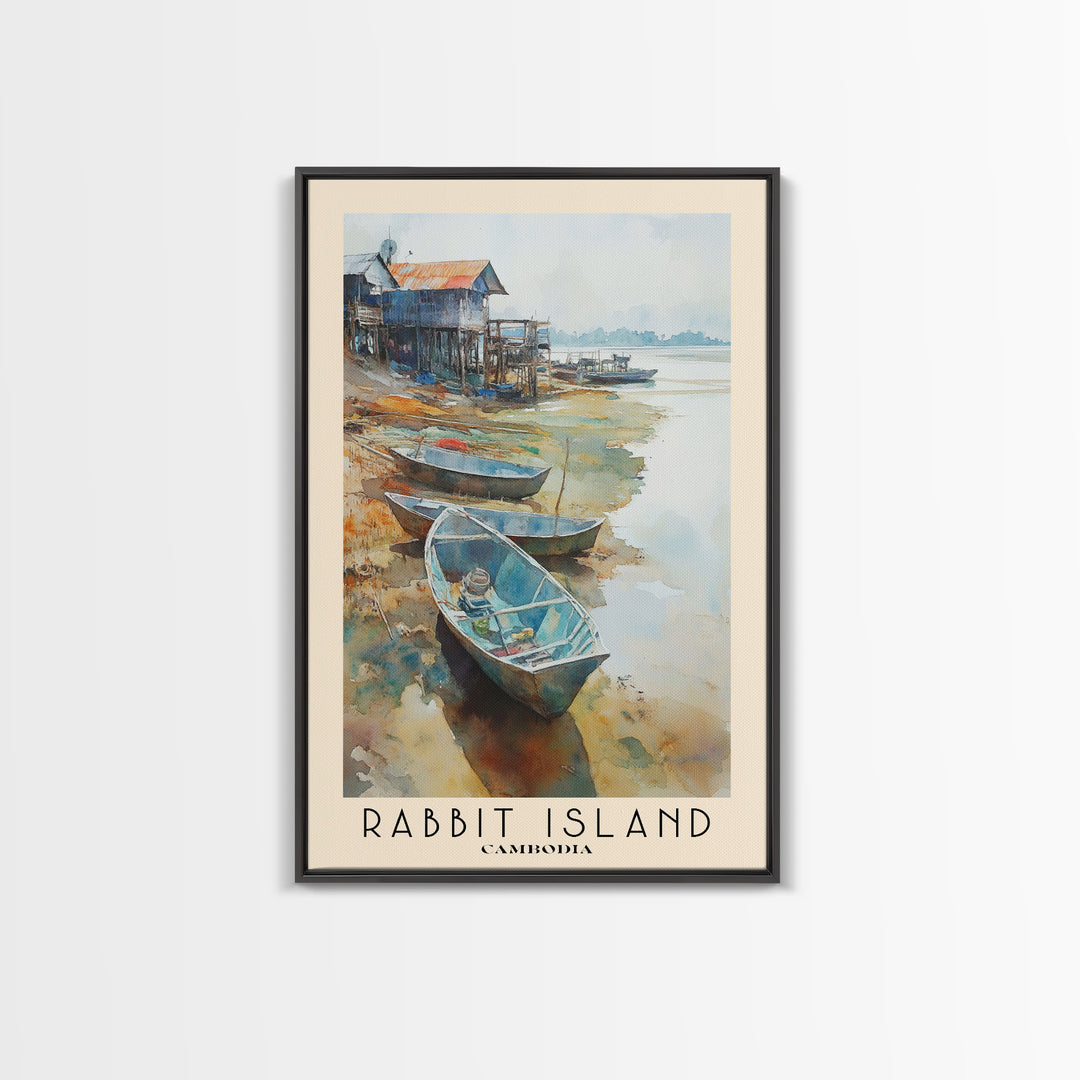 Rabbit Island, Cambodia Watercolor Beach Print, Vacation Gift, Cambodia Wall Art, Framed Canvas Print, Framed Beach Painting