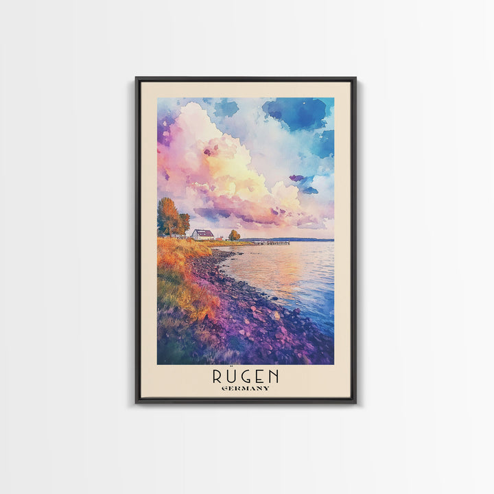 Rügen, Germany Watercolor Beach Print, Vacation Gift, Germany Wall Art, Framed Canvas Print, Framed Beach Painting