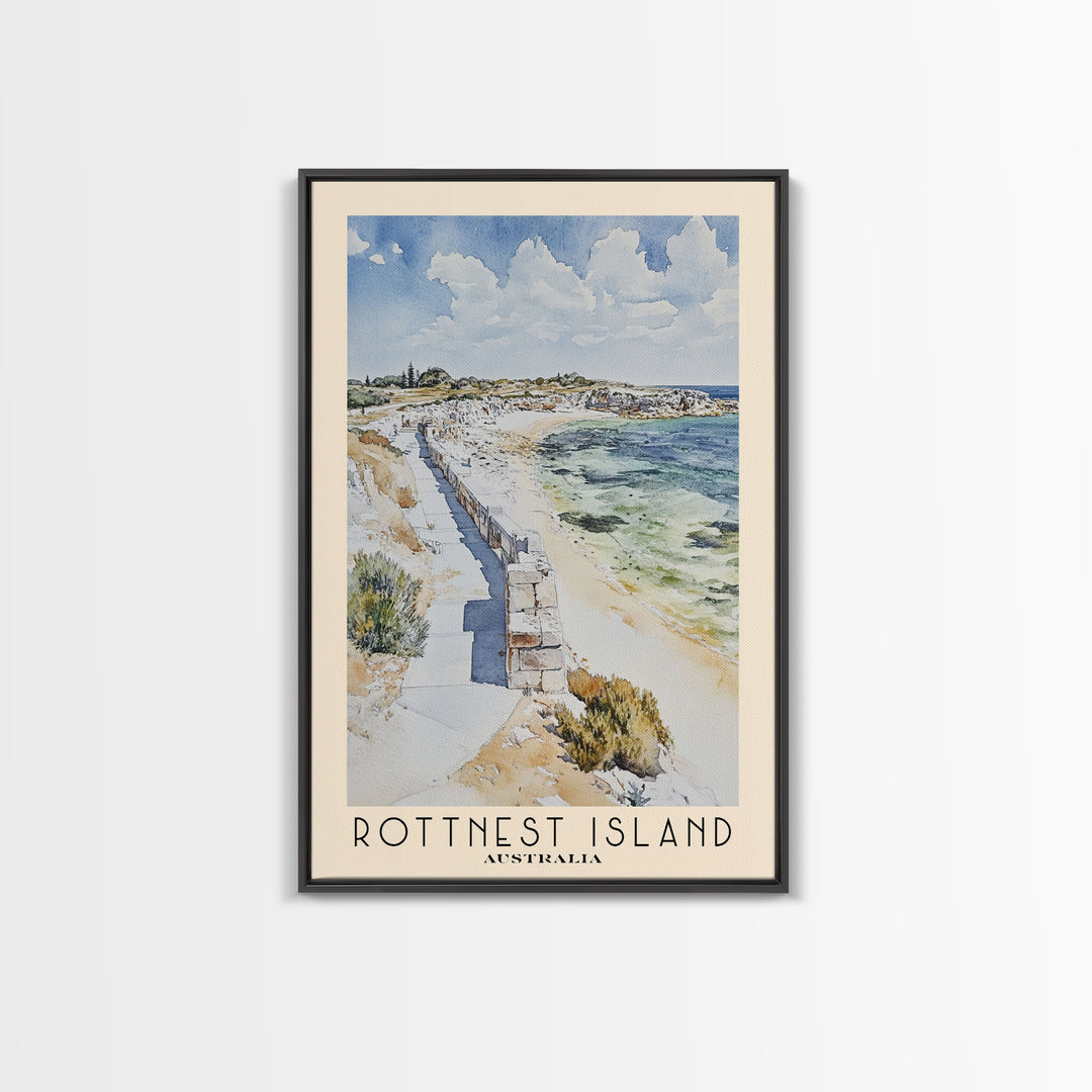 Rottnest Island, Australia Watercolor Print, Vacation Gift, Australia Wall Art, Beach Painting, Beach Decor, Large Wall Art, Wood Frame Art