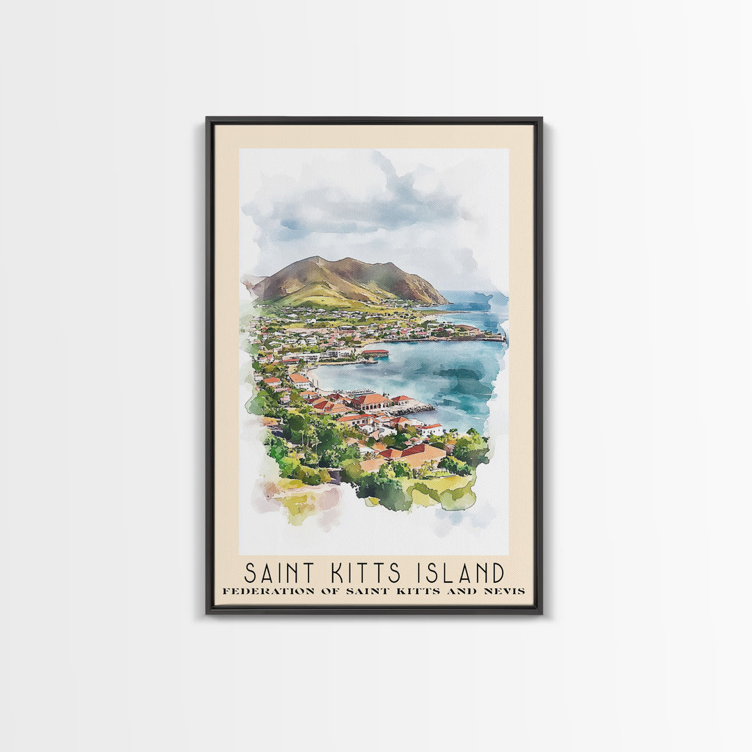 Saint Kitts Island, Federation of Saint Kitts and Nevis Watercolor Beach Print, Vacation Gift, Federation of Saint Kitts and Nevis Wall Art, Beach Painting, Beach Decor, Beach Painting