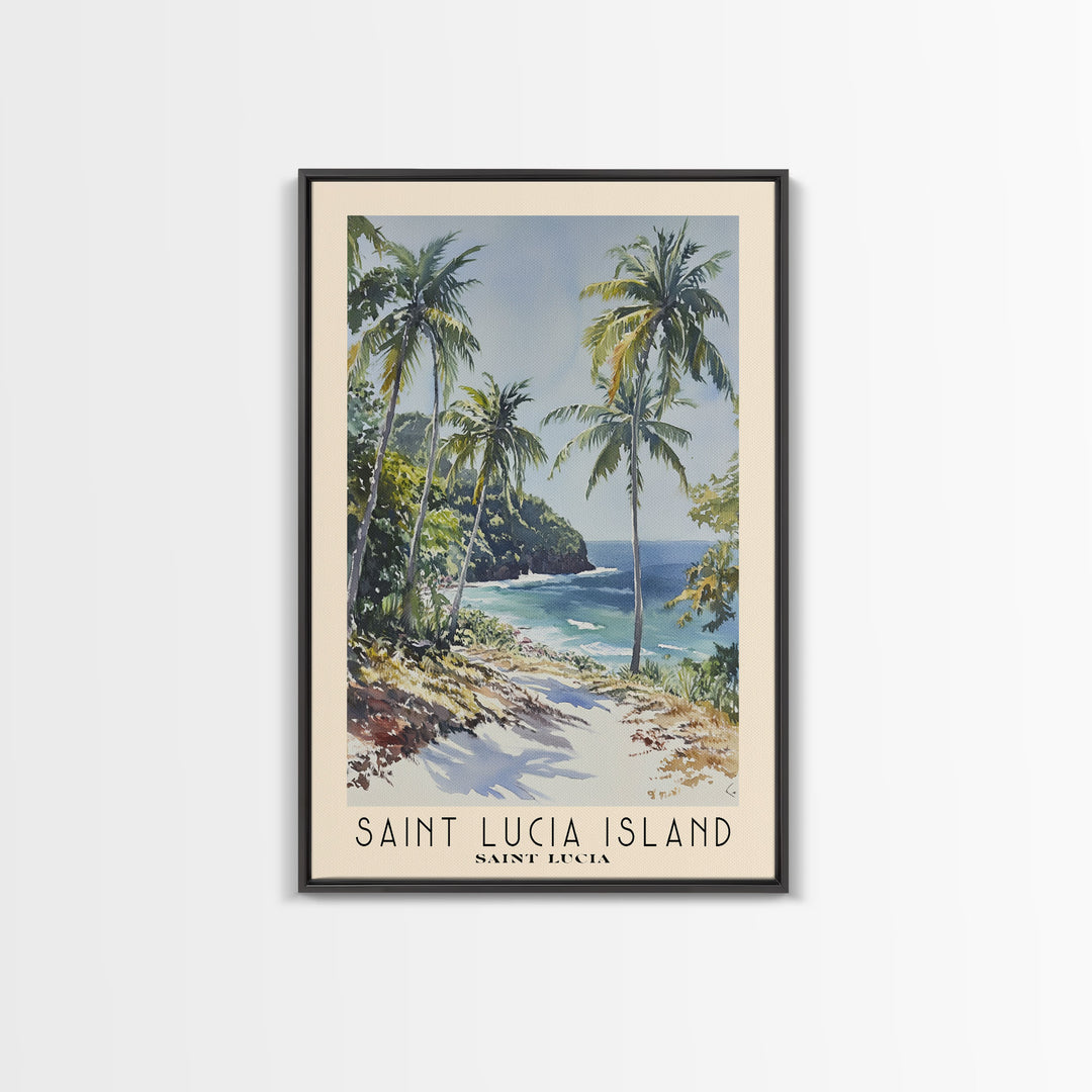 Saint Lucia Island, Saint Lucia Watercolor Print, Vacation Gift, Saint Lucia Wall Art, Beach Painting, Beach Decor, Large Wall Art, Wood Frame Art