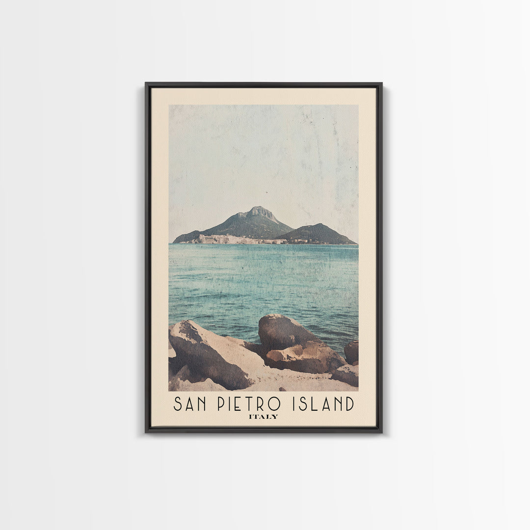 San Pietro Island, Italy Watercolor Print, Vacation Gift, Italy Wall Art, Beach Painting, Beach Decor, Large Wall Art, Wood Frame Art