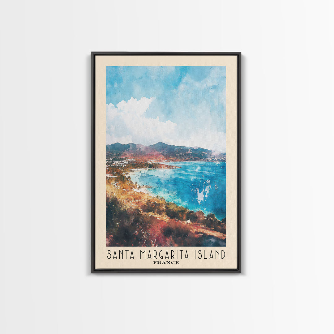 Santa Margarita Island, France Watercolor Print, Vacation Gift, France Wall Art, Beach Painting, Beach Decor, Large Wall Art, Wood Frame Art