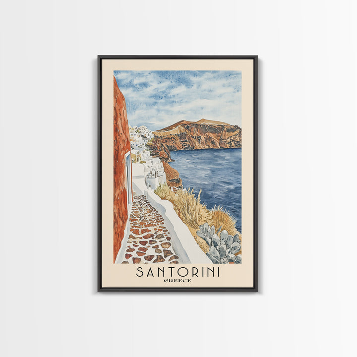 Santorini, Greece Watercolor Beach Print, Vacation Gift, Greece Wall Art, Beach Painting, Beach Decor, Beach Painting