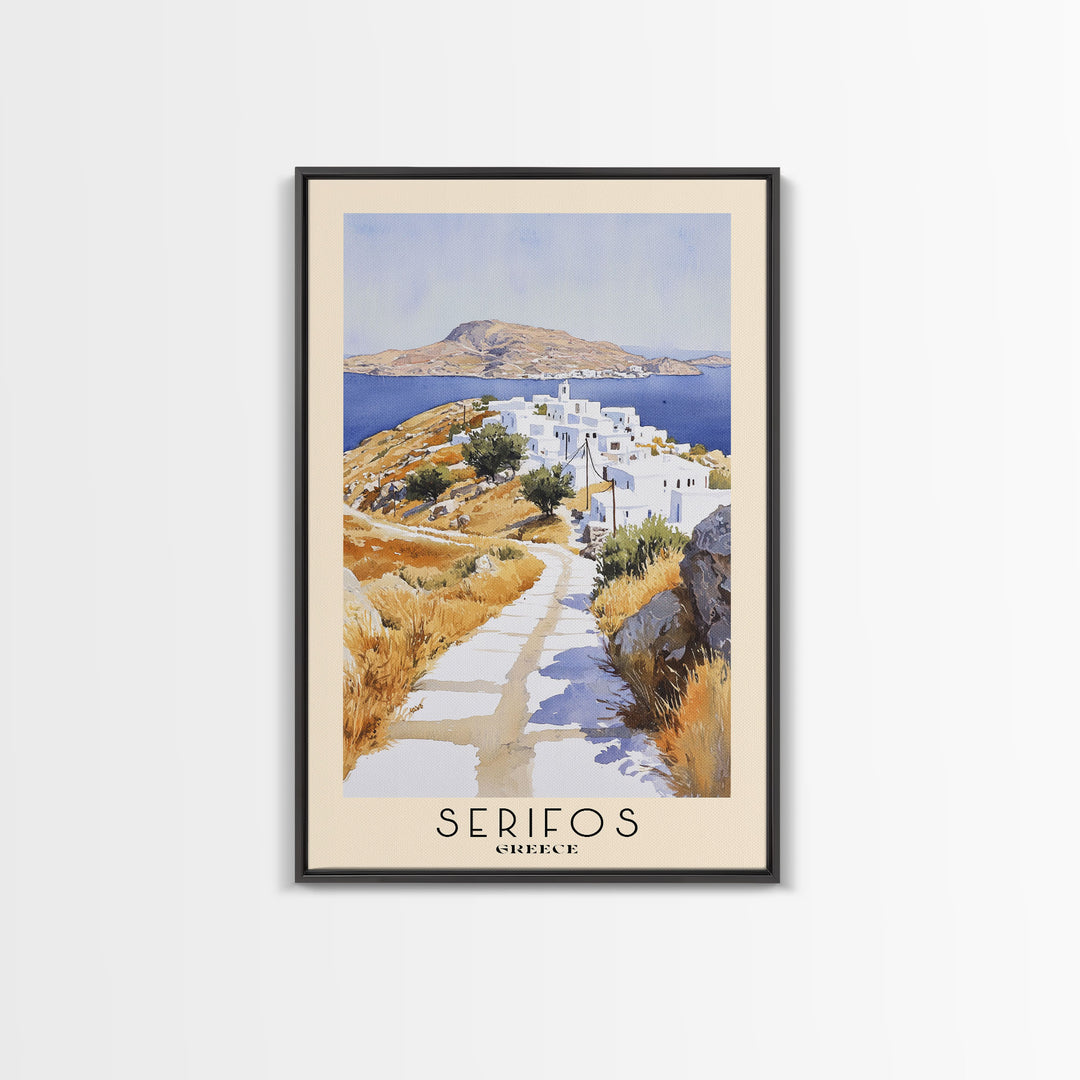 Serifos, Greece Watercolor Print, Vacation Gift, Greece Wall Art, Beach Painting, Beach Decor, Large Wall Art, Wood Frame Art