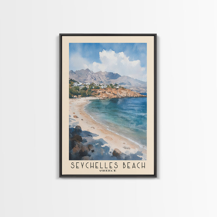 Seychelles Beach, Greece Watercolor Print, Vacation Gift, Greece Wall Art, Beach Painting, Beach Decor, Beach Or Lakehouse Art