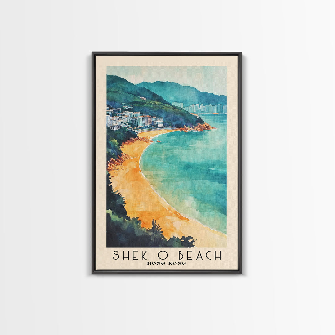 Shek O Beach, Hong Kong Watercolor Print, Vacation Gift, Hong Kong Wall Art, Beach Painting, Beach Decor, Large Wall Art, Wood Frame Art