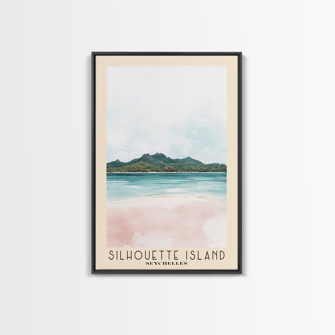 Silhouette Island, Seychelles Watercolor Print, Vacation Gift, Seychelles Wall Art, Beach Painting, Beach Decor, Large Wall Art, Wood Frame Art