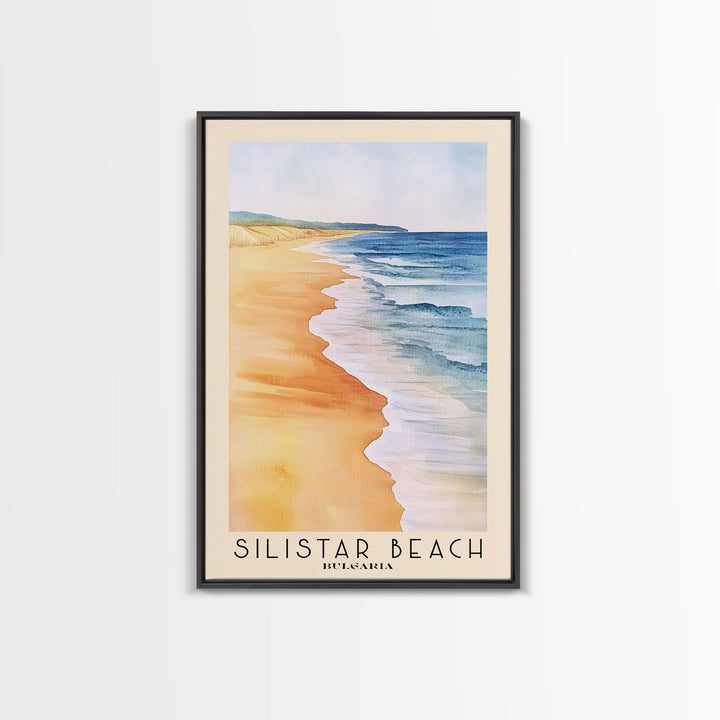 Silistar Beach, Bulgaria Watercolor Beach Print, Vacation Gift, Bulgaria Wall Art, Framed Canvas Print, Framed Beach Painting