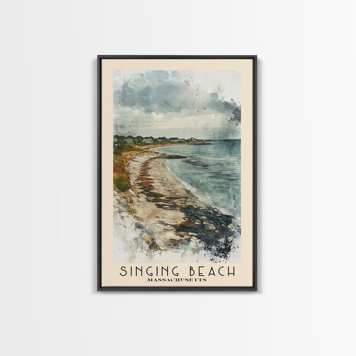 Singing Beach, Massachusetts Watercolor Beach Print, Vacation Gift, Massachusetts Wall Art, Framed Canvas Print, Framed Beach Painting