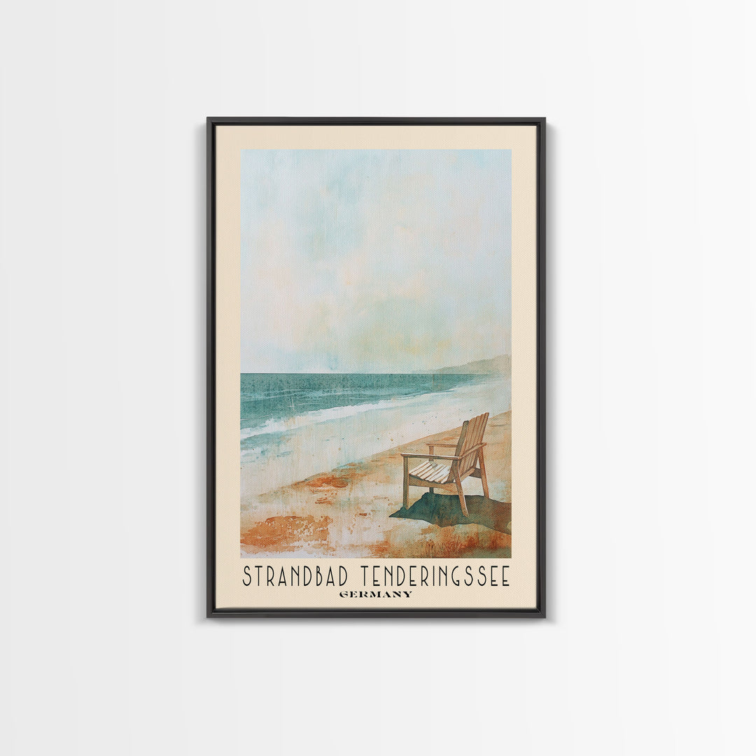 Strandbad Tenderingssee, Germany Watercolor Print, Vacation Gift, Germany Wall Art, Beach Painting, Beach Decor, Large Wall Art, Wood Frame Art