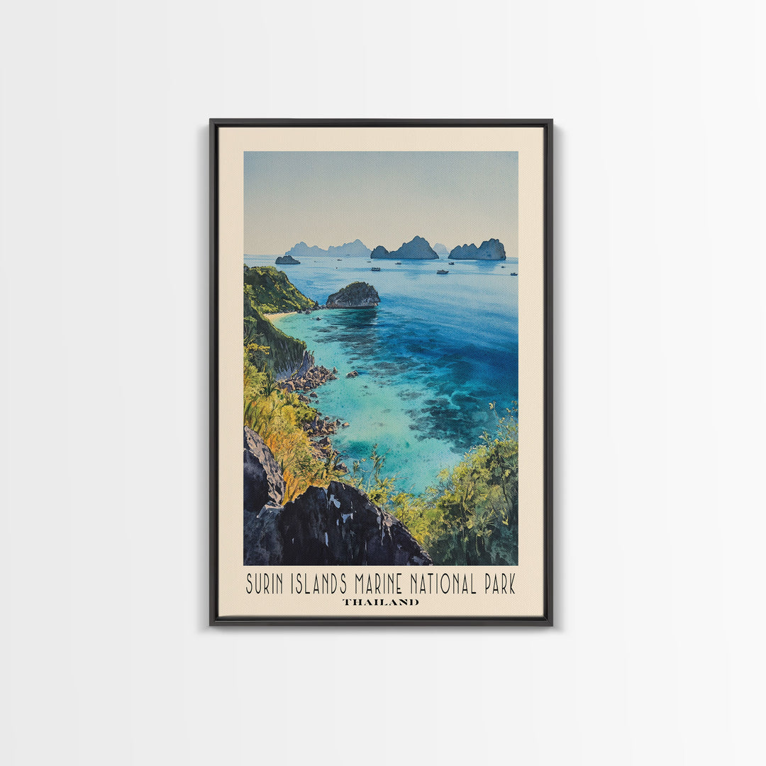 Surin Islands Marine National Park, Thailand Watercolor Print, Vacation Gift, Thailand Wall Art, Beach Painting, Beach Decor, Large Wall Art, Wood Frame Art